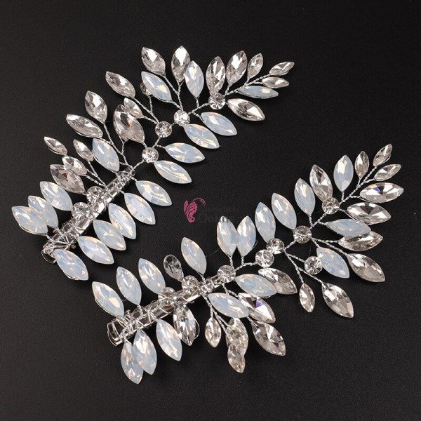 Accesoriu elegant pentru decor par AP020GG Argintiu cu cristale Argintii si Opal, Set 2 bucati